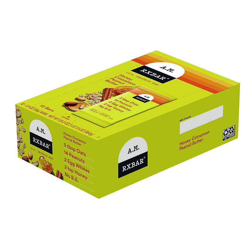 A.M. RXBAR Gluten-Free Honey Cinnamon Peanut Butter Protein Bar, 1.9 oz Bar, 12/Box (KEE00533)