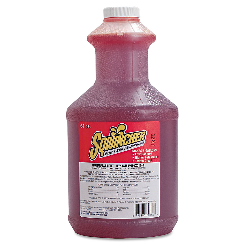 Sqwincher Liquid Concentrate Electrolyte Drink, Fruit Punch, 64oz Bottles, 6/Carton (030325FP)