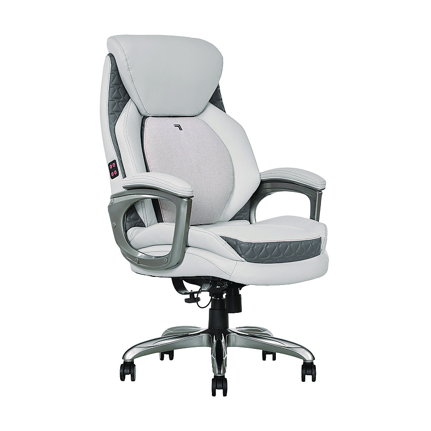 Sharper Image Ergonomic Bonded Leather Swivel Executive Massage Chair, Supports Up to 275 lbs, 20" to 23" Seat Height, Off-White (60098WHT)