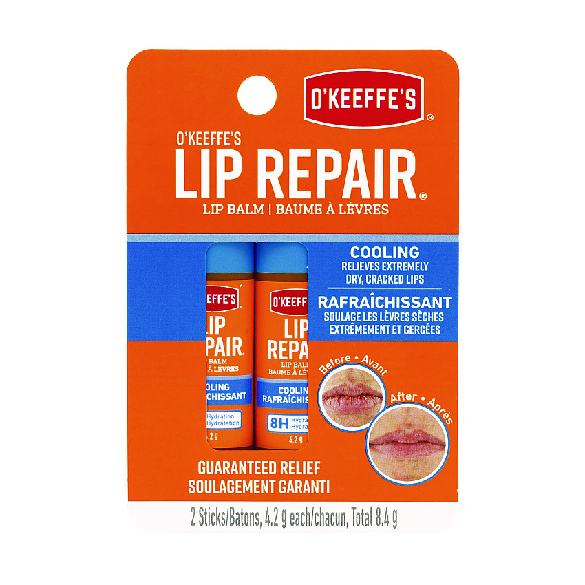 O'Keeffe's Lip Repair Cooling Lip Balm, 0.15 oz Stick, 2/Pack (K1710402)