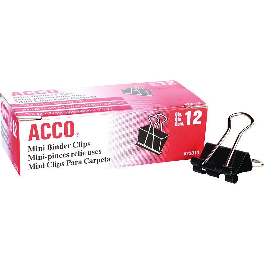ACCO Binder Clips, Mini, Black/Silver, Dozen (72010)