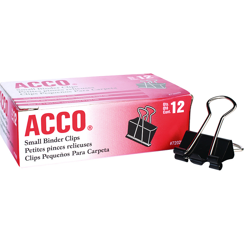 ACCO Binder Clips, Small, Black/Silver, Dozen (72020)