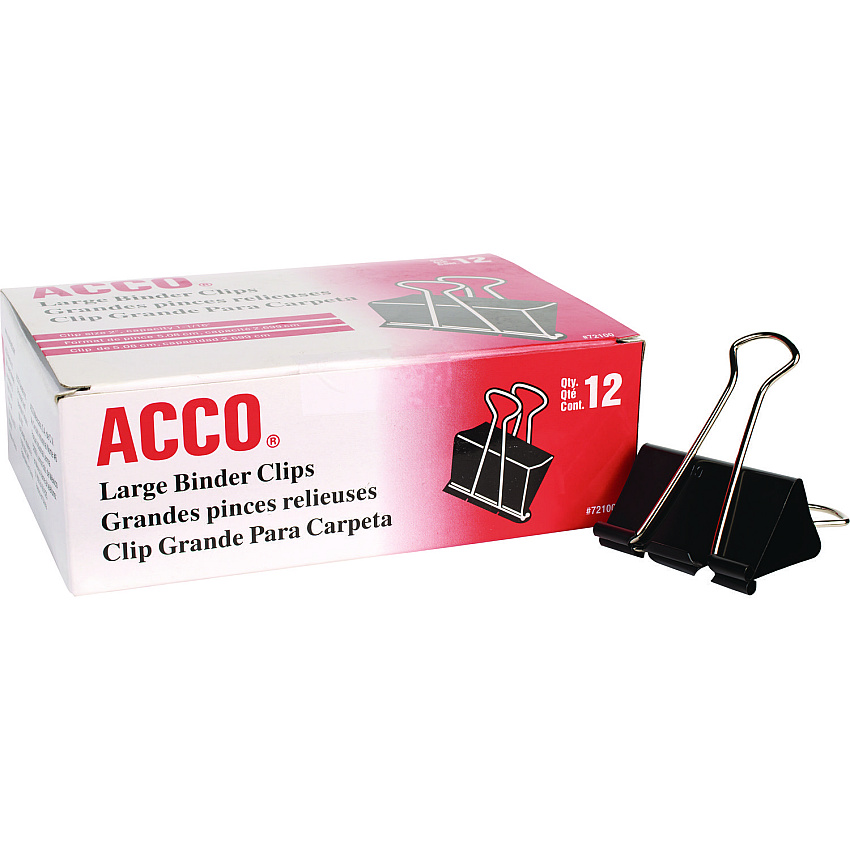ACCO Binder Clips, Large, Black/Silver, Dozen (72100)