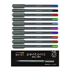 TOPS PENTONIC Medium Point Ballpoint Pen, 1 mm, Assorted Ink Colors, Charcoal Gray Barrel, 25/Pack (12127)