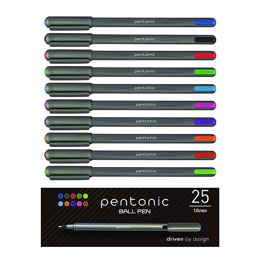 TOPS PENTONIC Medium Point Ballpoint Pen, 1 mm, Assorted Ink Colors, Charcoal Gray Barrel, 25/Pack (12127)