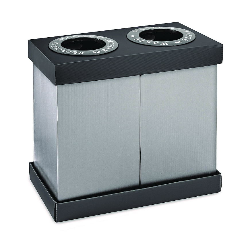 Alpine 28 Gal Indoor Trash Can and Recycling Bin, Corrugated Polypropylene, Gray, 2 Bin (ALP47102BLK)