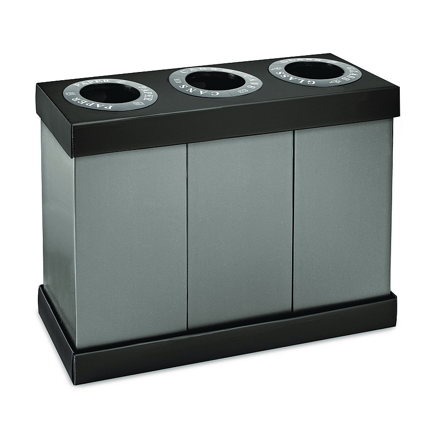 Alpine 28 Gal. Indoor Trash Cans and Recycling Bins, Corrugated Polypropylene, Gray, 3 Bin (ALP47103BLK)