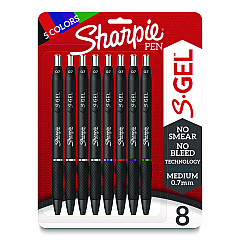 Sharpie S-Gel S-Gel High-Performance Gel Pen, Retractable, Medium 0.7 mm, Five Assorted Ink Colors, Black Barrel, 8/Pack (2126231)