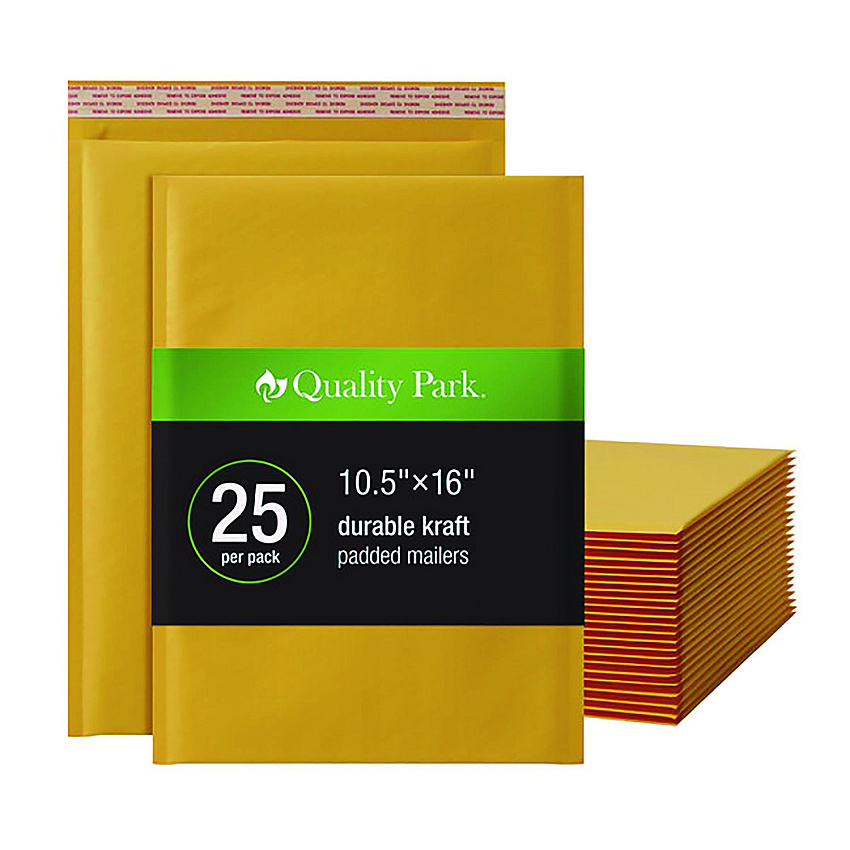 Quality Park Kraft Bubble Mailers, Barrier Bubble Cushion, Redi-Seal Adhesive Closure, 10.5 x 15, Brown Kraft, 25/Pack (85763)