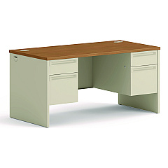 HON 38000 Series Double Pedestal Desk, 60" x 30" x 29.5", Harvest/Putty (38155CL)