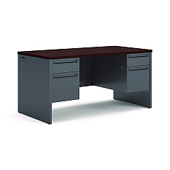 HON 38000 Series Double Pedestal Desk, 60" x 30" x 29.5", Mahogany/Charcoal (38155NS)