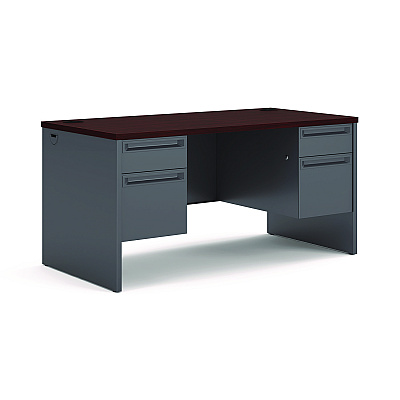 HON 38000 Series Double Pedestal Desk, 60" x 30" x 29.5", Mahogany/Charcoal (38155NS)