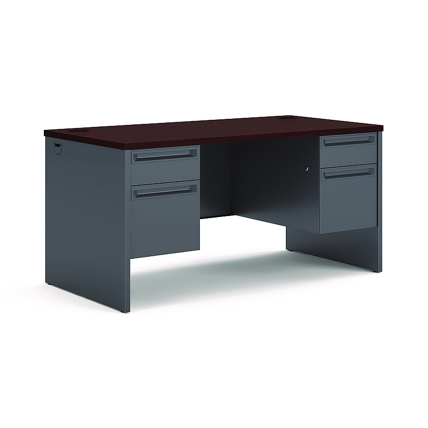 HON 38000 Series Double Pedestal Desk, 60" x 30" x 29.5", Mahogany/Charcoal (38155NS)