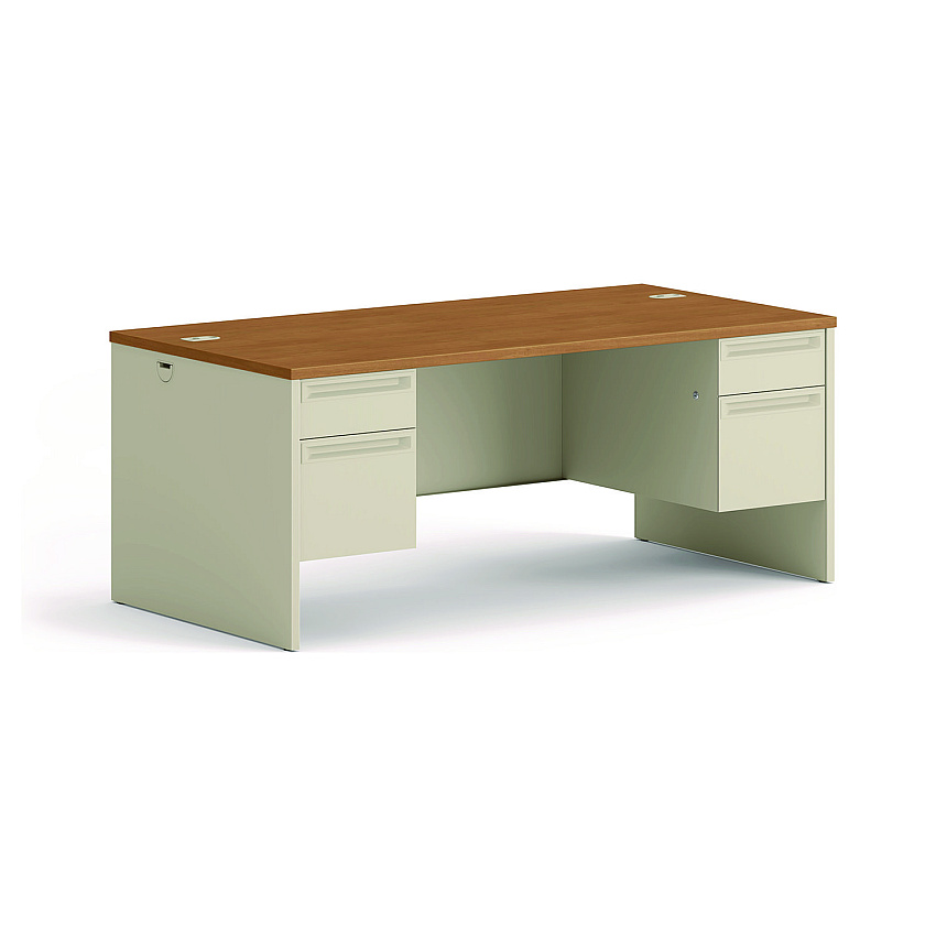 HON 38000 Series Double Pedestal Desk, 72" x 36" x 29.5", Harvest/Putty (38180CL)