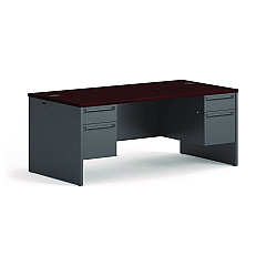 HON 38000 Series Double Pedestal Desk, 72" x 36" x 29.5", Mahogany/Charcoal (38180NS)