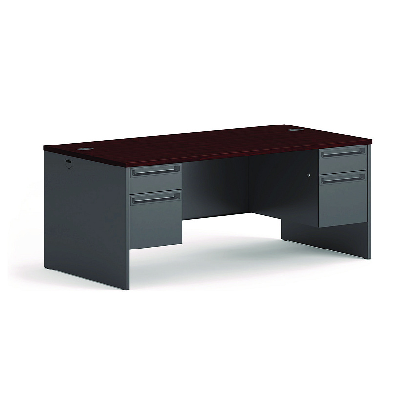 HON 38000 Series Double Pedestal Desk, 72" x 36" x 29.5", Mahogany/Charcoal (38180NS)