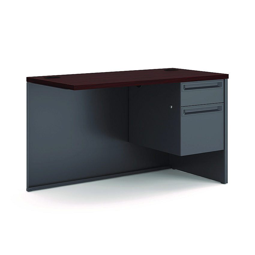 HON 38000 Series Flush Return, Right, 48w x 24d x 29-1/2h, Mahogany/Charcoal (38215RNS)