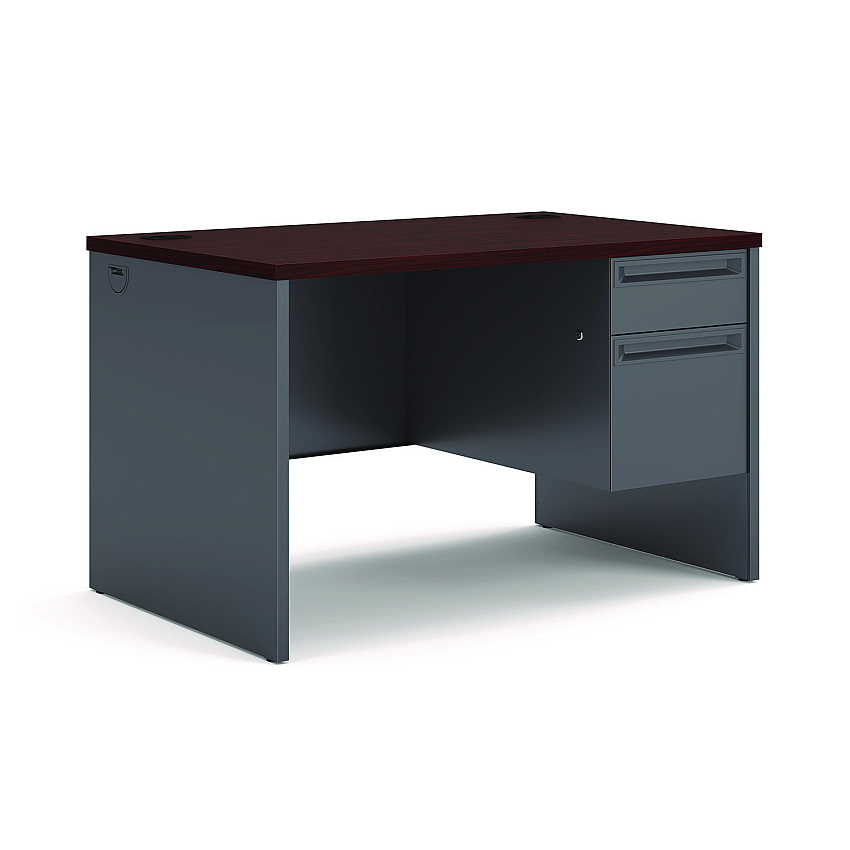 HON 38000 Series Right Pedestal Desk, 48" x 30" x 29.5", Mahogany/Charcoal (38251NS)