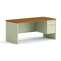 HON 38000 Series Right Pedestal Desk, 66" x 30" x 29.5", Harvest/Putty (38291RCL)