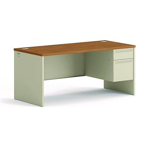 HON 38000 Series Right Pedestal Desk, 66" x 30" x 29.5", Harvest/Putty (38291RCL)