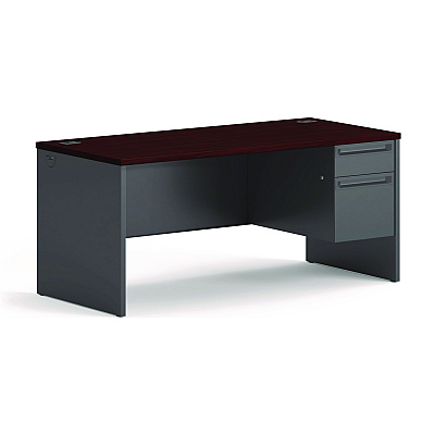 HON 38000 Series Right Pedestal Desk, 66" x 30" x 29.5", Mahogany/Charcoal (38291RNS)