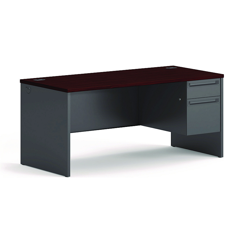 HON 38000 Series Right Pedestal Desk, 66" x 30" x 29.5", Mahogany/Charcoal (38291RNS)