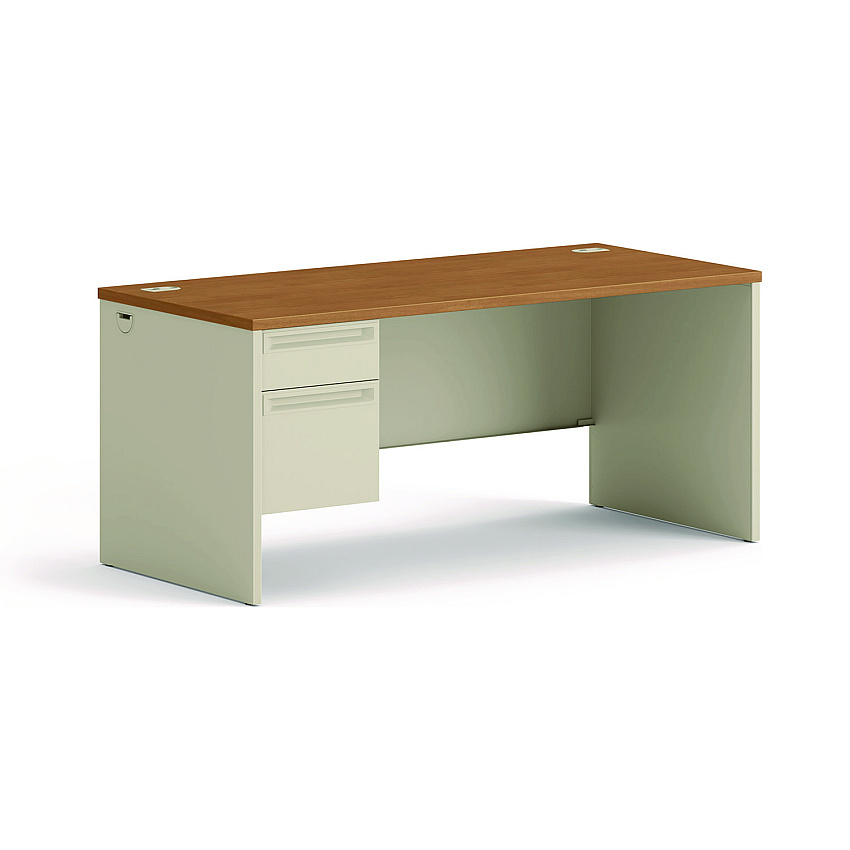 HON 38000 Series Left Pedestal Desk, 66" x 30" x 29.5", Harvest/Putty (38292LCL)