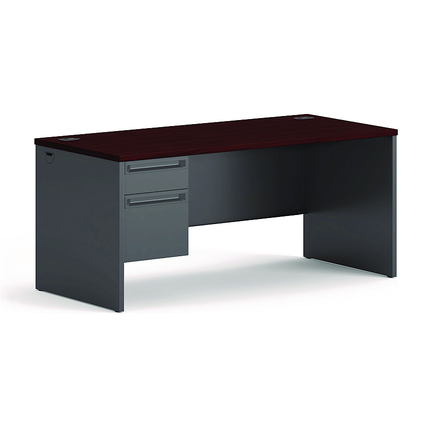 HON 38000 Series Left Pedestal Desk, 66" x 30" x 29.5", Mahogany/Charcoal (38292LNS)