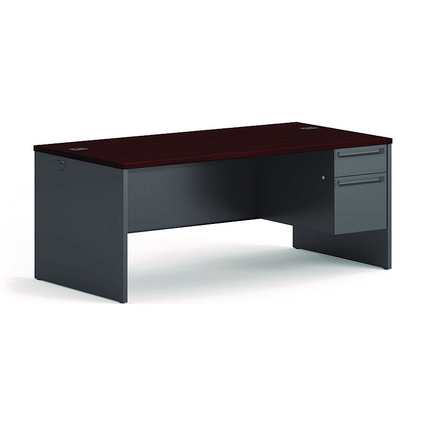 HON 38000 Series Right Pedestal Desk, 72" x 36" x 29.5", Mahogany/Charcoal (38293RNS)