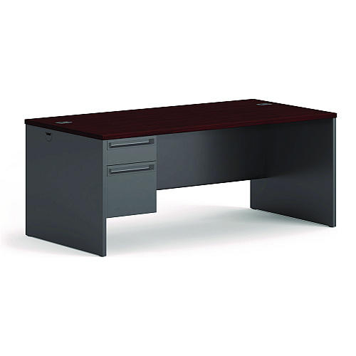 HON 38000 Series Left Pedestal Desk, 72" x 36" x 29.5", Mahogany/Charcoal (38294LNS)
