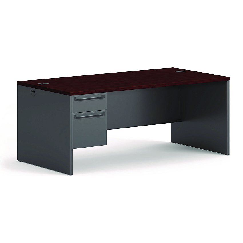 HON 38000 Series Left Pedestal Desk, 72" x 36" x 29.5", Mahogany/Charcoal (38294LNS)