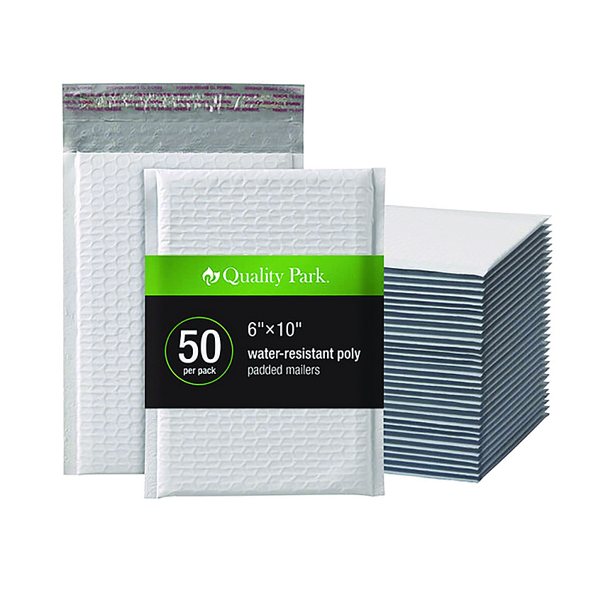 Quality Park Poly Bubble Mailers, #0, Barrier Bubble Cushion, Redi-Seal Adhesive Closure, 6 x 9, White, 25/Pack (95007)