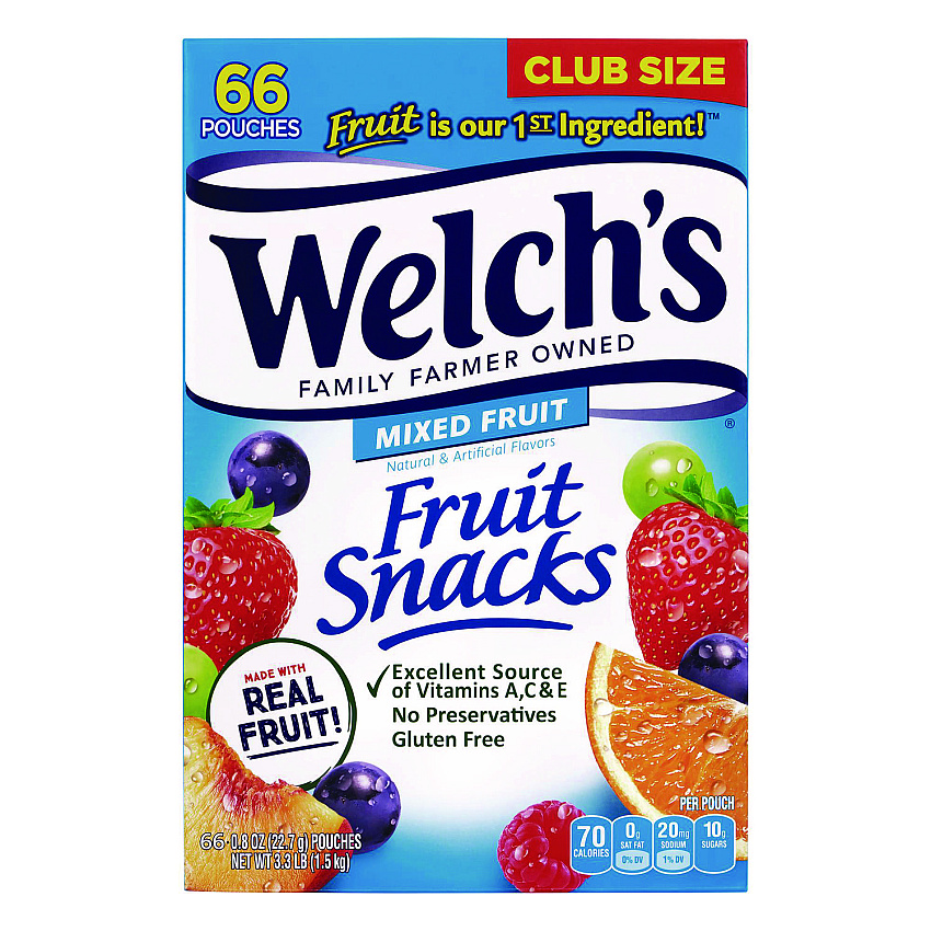 Welch's Fruit Snacks, Mixed Fruit, 0.9 oz Pouch, 66 Pouches/Box (20900320)
