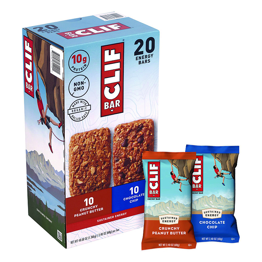 CLIF Bar Energy Bar, Chocolate Chip/Crunchy Peanut Butter, 2.4 oz, 24/Box (22000438)