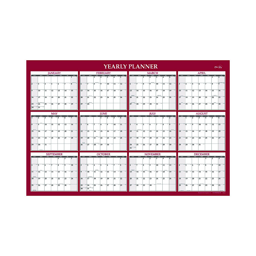 Blue Sky Classic Red Laminated Erasable Wall Calendar, Classic Red Artwork, 48 x 32, White/Red/Gray Sheets, 12-Month (Jan-Dec): 2023 (100034)