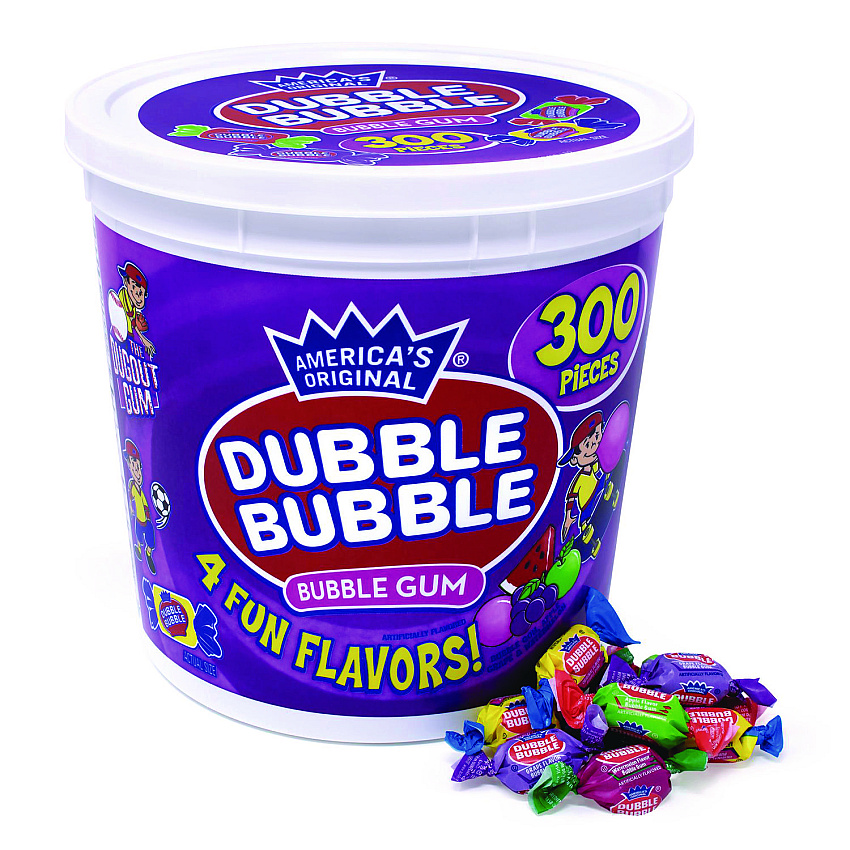 Dubble Bubble Bubble Gum Assorted Flavor Twist Tub, 300 Pieces/Tub (22000223)