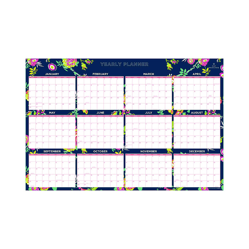 Blue Sky Day Designer Peyton Laminated Erasable Wall Calendar, Floral Artwork, 36 x 24, White/Navy Sheets, 12-Month (Jan-Dec): 2023 (103632)