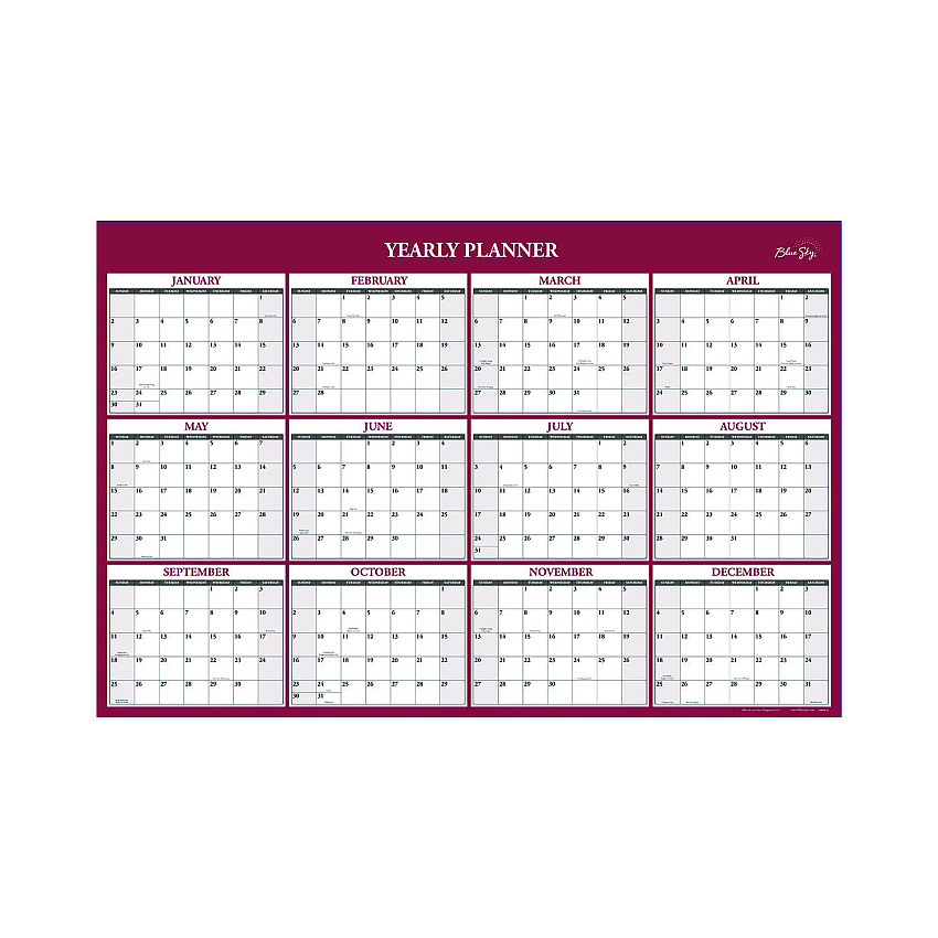 Blue Sky Classic Red Laminated Erasable Wall Calendar, Classic Red Artwork, 36 x 24, White/Red/Gray Sheets, 12-Month (Jan-Dec): 2023 (116054)