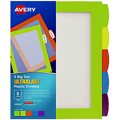 Avery Big Tab Ultralast Plastic Dividers, 5-Tab, 11 x 8.5, Assorted, 1 Set (24900)