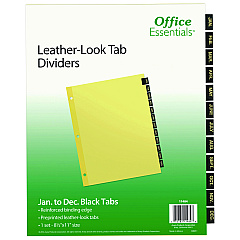 Office Essentials Preprinted Black Leather Tab Dividers, 12-Tab, Letter (11484)
