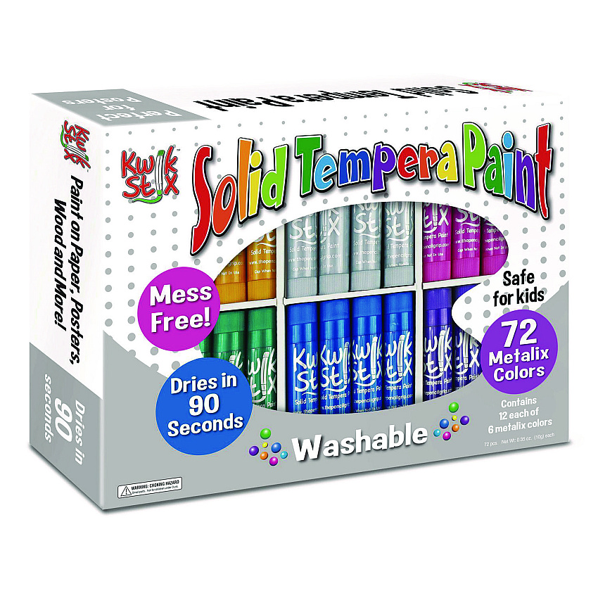 The Pencil Grip Kwik Stick Tempera Paint, 3.5", Assorted Metallic Colors, 72/Pack, 3 Packs/Carton (62903)