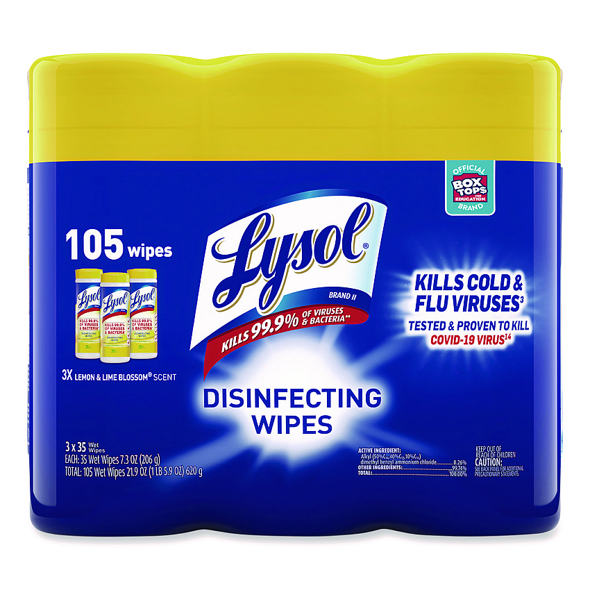 LYSOL Brand Disinfecting Wipes, 7 x 7.25, Lemon and Lime Blossom, 35 Wipes/Canister, 3 Canisters/Pack, 4 Packs/Carton (82159CT)