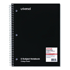 Universal Wirebound Notebook, 5 Subject, Medium/College Rule, Black Cover, 11 x 8.5, 200 Sheets (UNV66500)