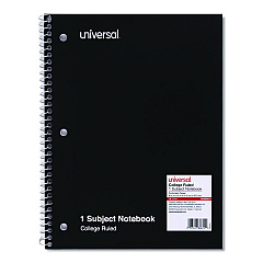 Universal Wirebound Notebook, 1 Subject, Medium/College Rule, Black Cover, 10.5 x 8, 70 Sheets (UNV66610)