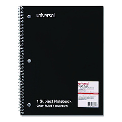 Universal Wirebound Notebook, 1 Subject, Quadrille Rule, Black Cover, 10.5 x 8, 70 Sheets (UNV66630)