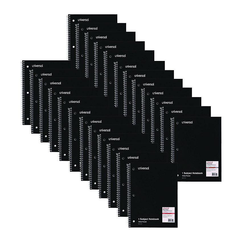 Universal Wirebound Notebook, 1 Subject, Wide/Legal Rule, Black Cover, 10.5 x 8, 70 Sheets (UNV66620)