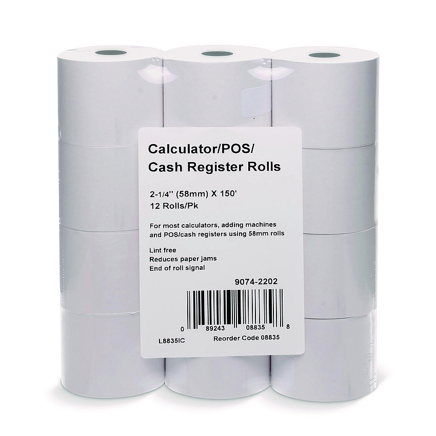Iconex Impact Bond Paper Rolls, 2.25" x 150 ft, White, 12/Pack (90742202)