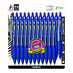 Zebra Z-Grip Ballpoint Pen, Retractable, Medium 1 mm, Blue Ink, Clear Barrel, 24/Pack (12225)