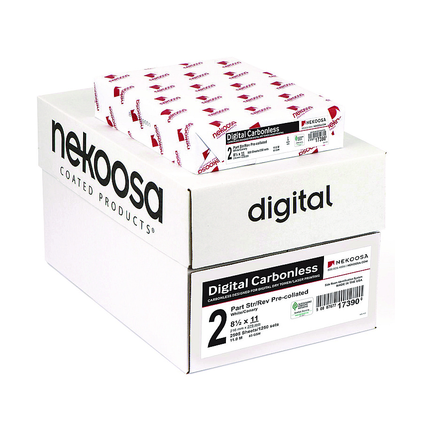 Nekoosa Fast Pack Digital Carbonless Paper, 2-Part, 8.5 x 11, White/Canary, 500 Sheets/Ream, 5 Reams/Carton (17390)