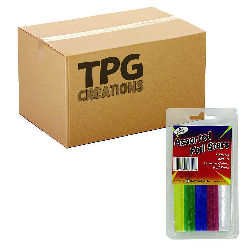 The Pencil Grip Foil Star Stickers, Assorted Colors, 55/Sheet, 8 Sheets/Pack, 72 Packs/Carton (46172)